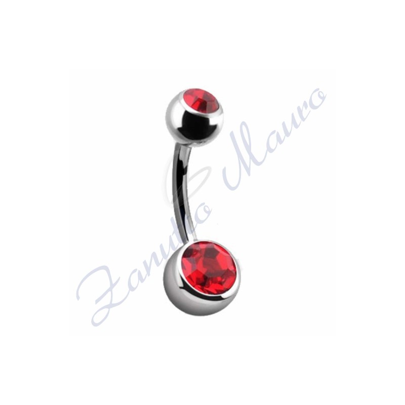 Piercing ombelico con 2 cristalli rossi 5/8 mm 10 in acciaio 316L
