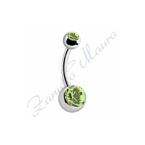 Piercing ombelico con 2 cristalli verde chiaro 5/8 mm  8 in acciaio 316L