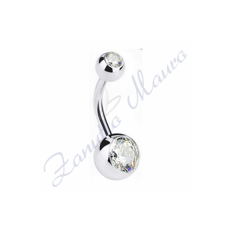 Piercing ombelico con 2 cristalli bianchi 5/8 mm 12 in acciaio 316L