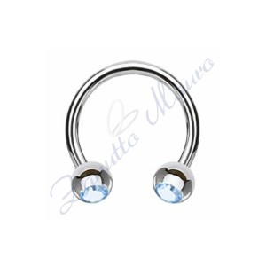Anello aperto con cristallo azzurro mm 1,2x3x12 in acciaio 361L