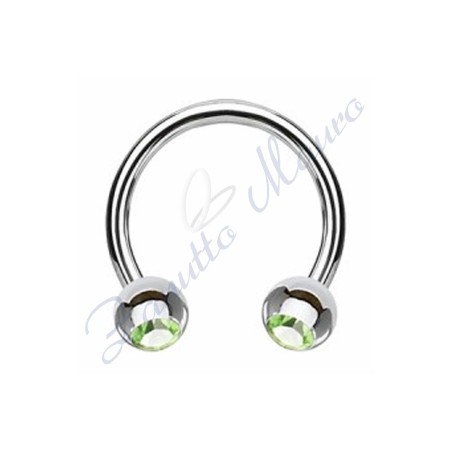 Anello aperto con cristallo verde chiaro mm 1,2x3x8 in acciaio 361L