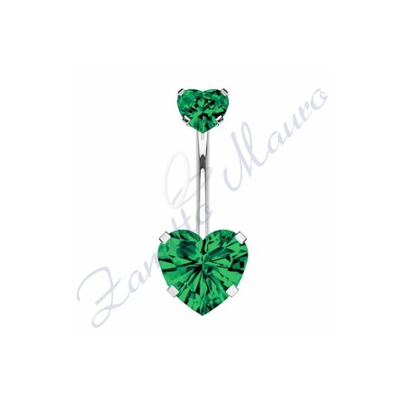 Piercing cuore verde per ombelico mm 1,6x10x5x8 in acciaio 361L