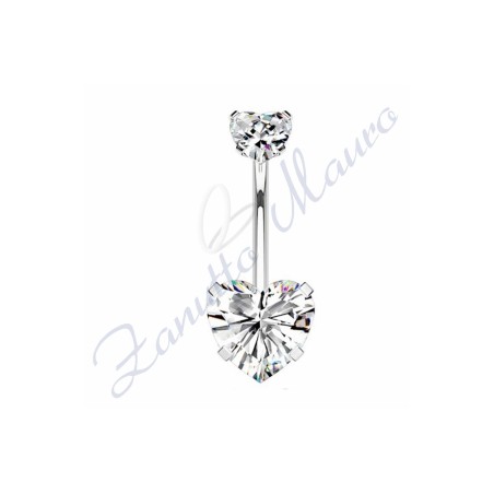 Piercing cuore bianco per ombelico mm 1,6x12x5x8 in acciaio 361L