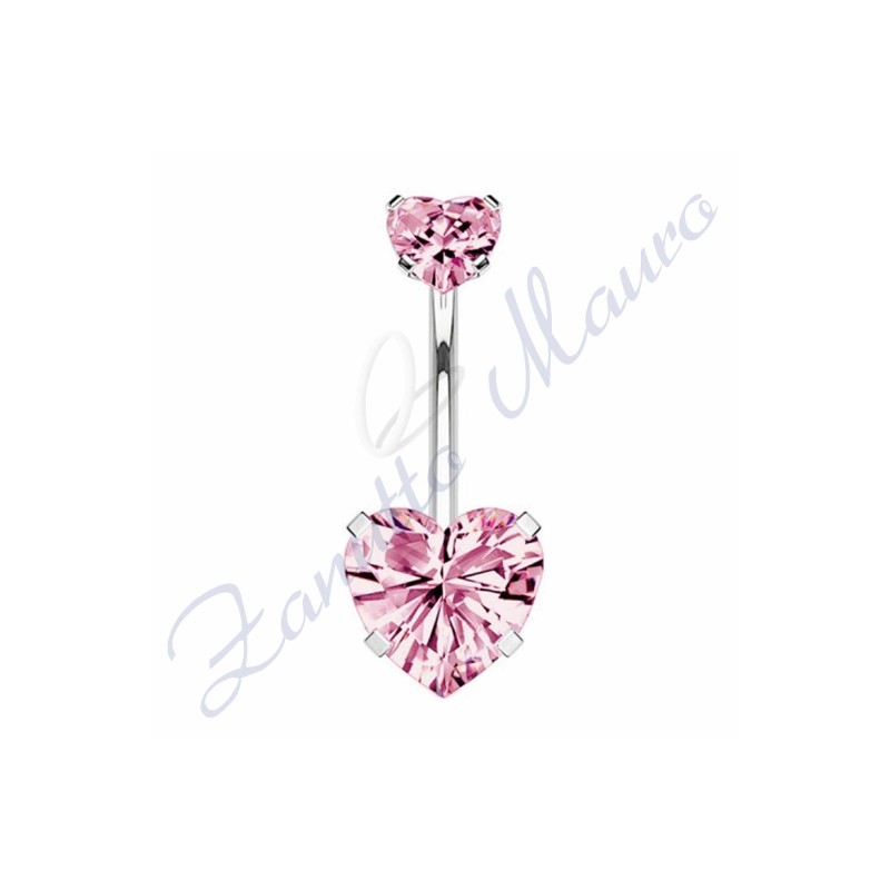 Piercing cuore rosa per ombelico mm 1,6x12x5x8 in acciaio 361L