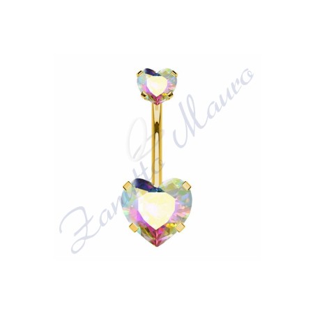 Piercing cuore aurora boreale per ombelico mm 1,6x12x5x8 in acciaio 361L