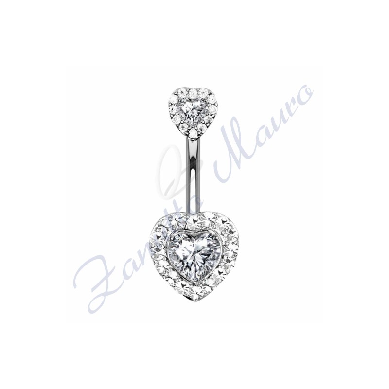 Piercing cuore bianco per ombelico mm 1,6x10x9x8 in acciaio 361L