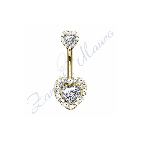 Piercing cuore bianco per ombelico mm 1,6x10x9x8 in acciaio 361L dorato