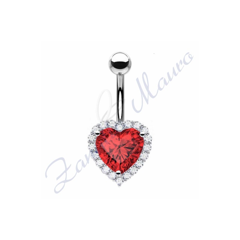 Piercing ombelico cuore rosso 1.6/14/14 mm 10 in acciaio 316L