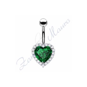Piercing ombelico cuore verde 1.6/14/14 mm 10 in acciaio 316L