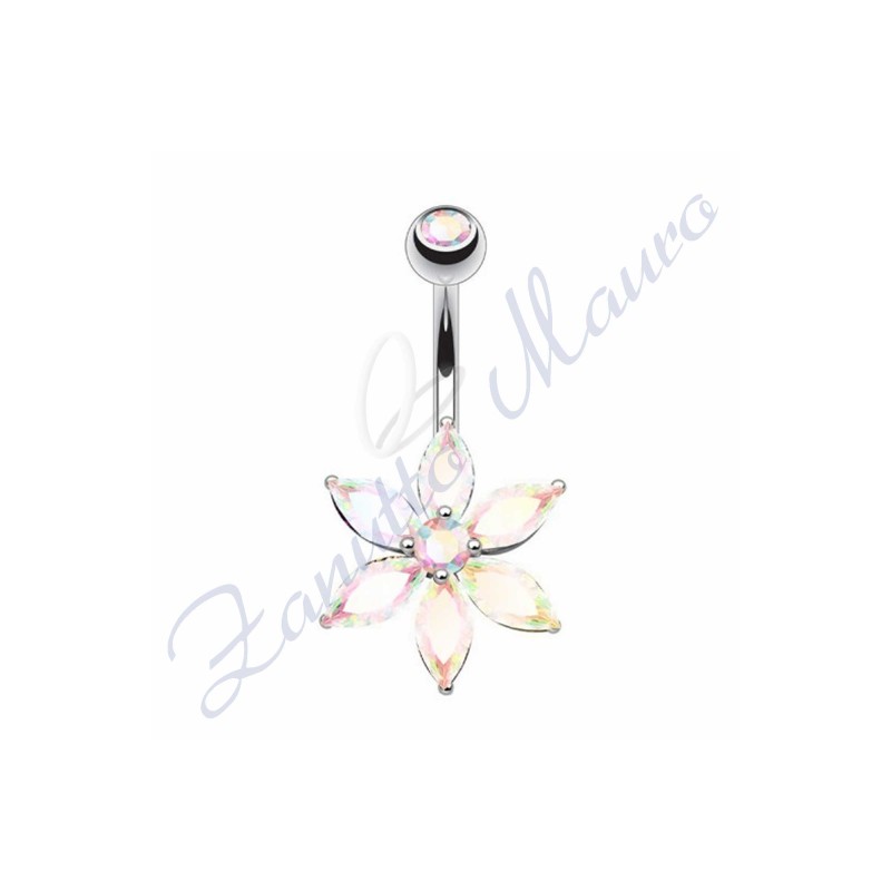 Piercing ombelico fiore aurora boreale 1.6/10/5 mm 10 in acciaio 316L