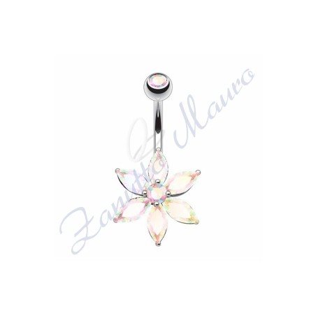 Piercing ombelico fiore aurora boreale 1.6/10/5 mm 10 in acciaio 316L