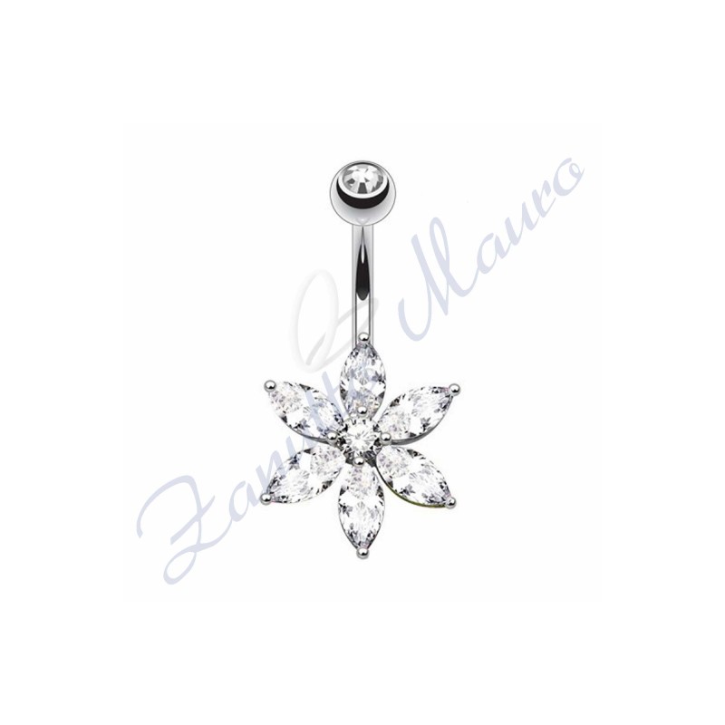 Piercing ombelico fiore bianco 1.6/10/5 mm 10 in acciaio 316L