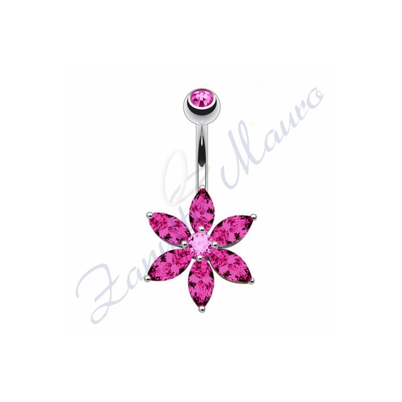 Piercing ombelico fiore fuxia 1.6/10/5 mm 10 in acciaio 316L