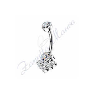 Piercing ombelico cristalli bianchi 1.6/30/15 mm 10 in acciaio 316L