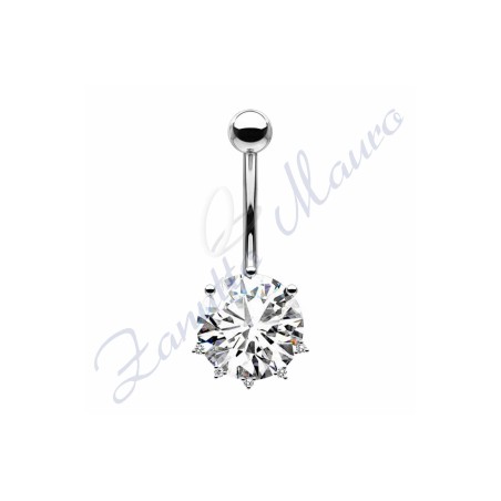 Piercing ombelico cristallo bianco 1.6/9/5 mm 10 in acciaio 316L