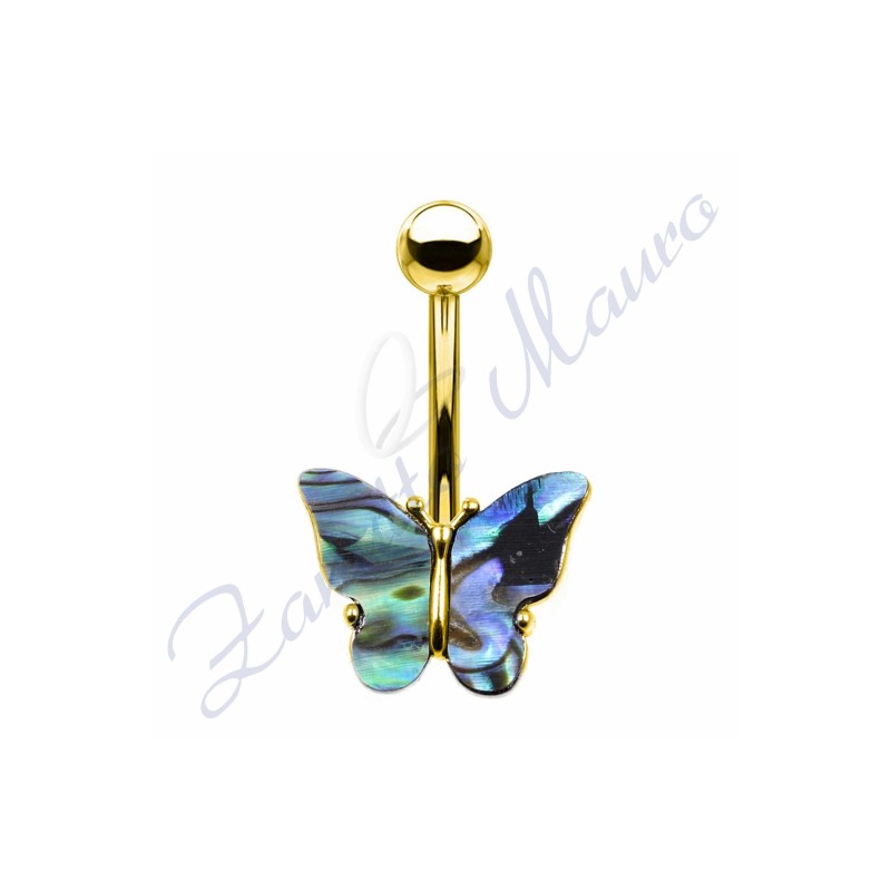 Piercing ombelico farfalla madreperla 1.6/10/5 mm 10 in acciaio 316L AU
