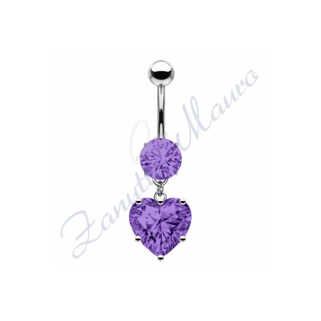 Piercing ombelico cuore viola 1.6/22/8 mm 10 in acciaio 316L