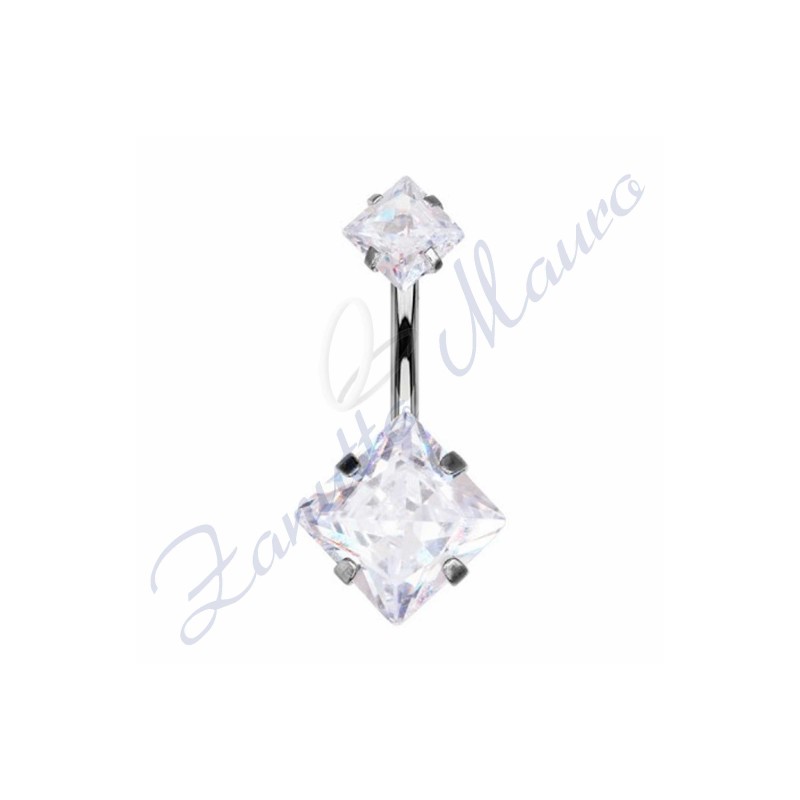 Piercing ombelico carrè bianchi 1.6/8/5 mm 10 in acciaio 316L