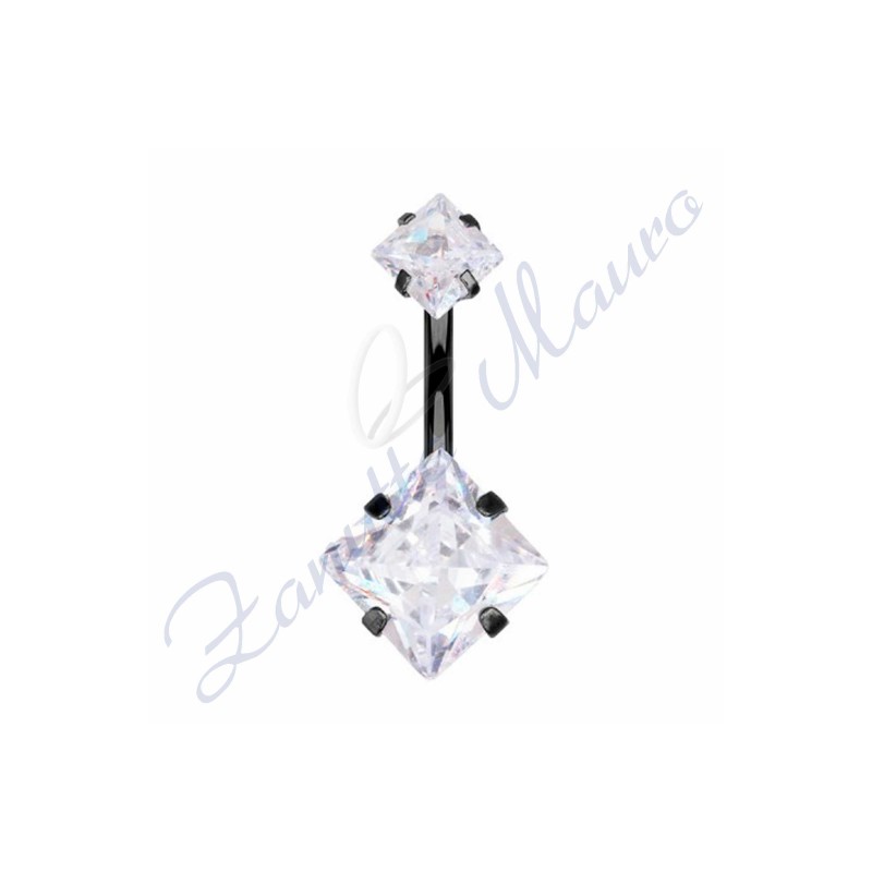 Piercing ombelico carrè bianchi 1.6/8/5 mm 10 in acciaio 316L brunito