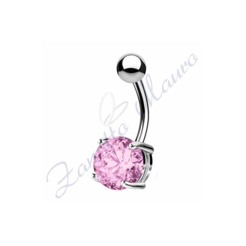 Piercing ombelico cristallo rosa1.6/8/5 mm 10 in acciaio 316L