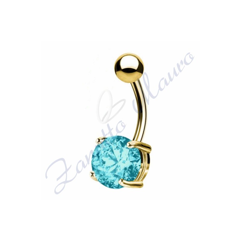 Piercing ombelico cristallo blu 1.6/8/5 mm 10 in acciaio 316L dorato