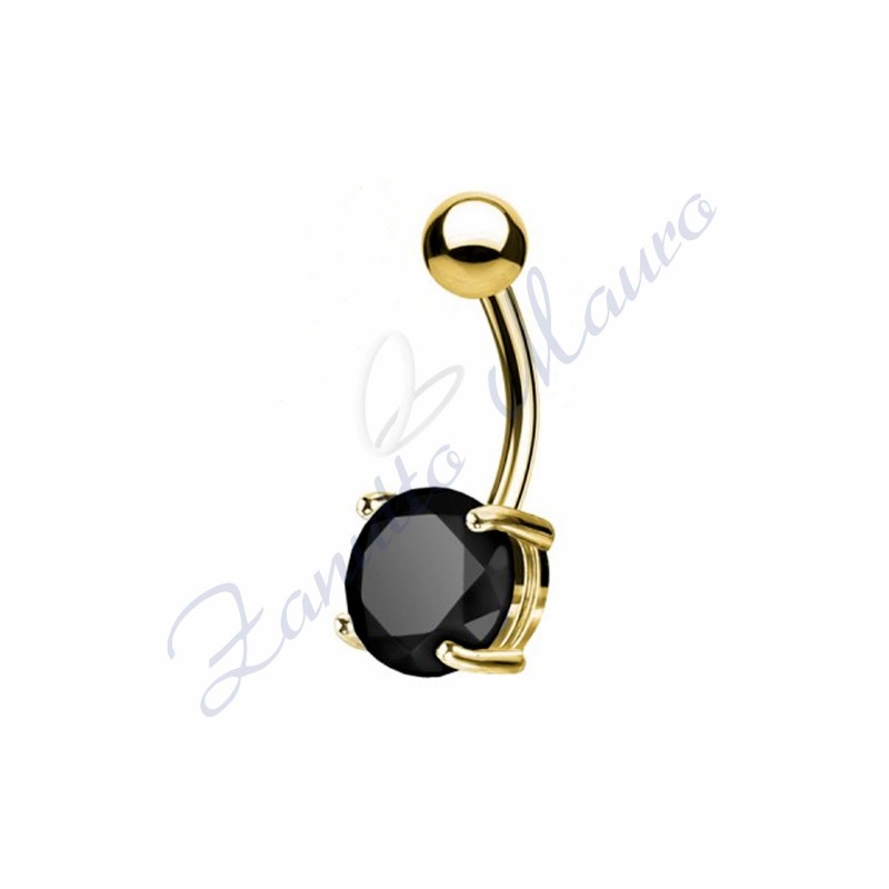 Piercing ombelico cristallo nero 1.6/8/5 mm 10 in acciaio 316L dorato