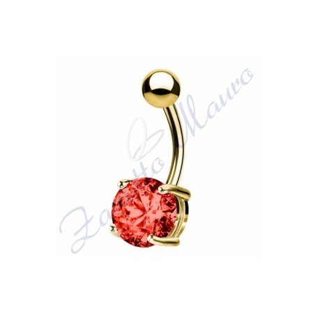 Piercing ombelico cristallo rosso1.6/8/5 mm 10 in acciaio 316L dorato
