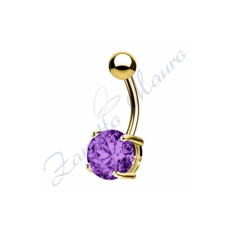 Piercing ombelico cristallo viola 1.6/8/5 mm 10 in acciaio 316L dorato