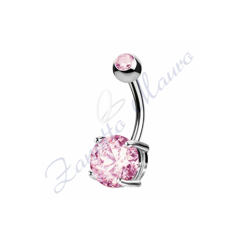 Piercing ombelico cristallo rosa 1.6/8/5 mm 10 in acciaio 316L