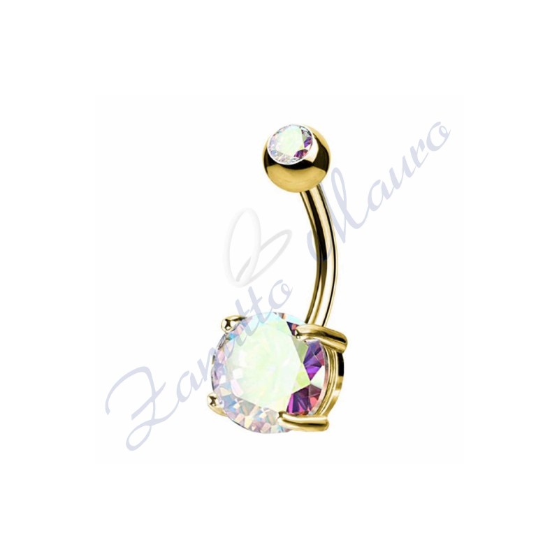 Piercing ombelico cristallo boreale 1.6/8/5 mm 10 in acciaio 316L dorato