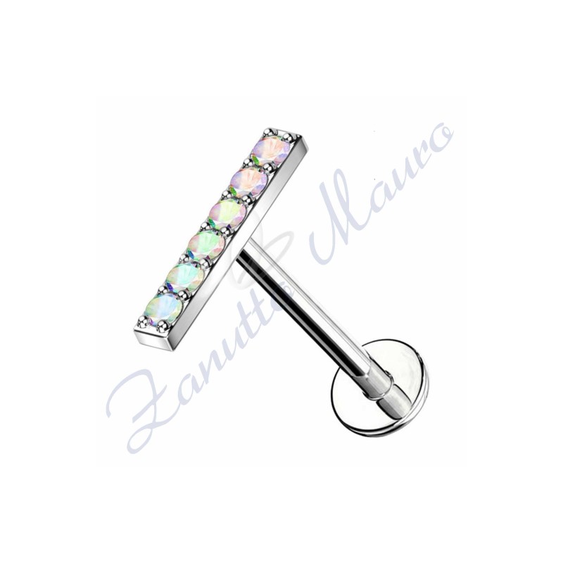 Piercing labret barrettacon cristalli aurora boreale mm 8x1,2 in titanio