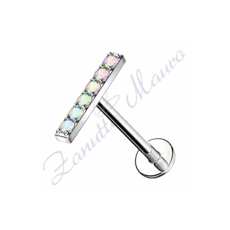 Piercing labret barrettacon cristalli aurora boreale mm 8x1,2 in titanio