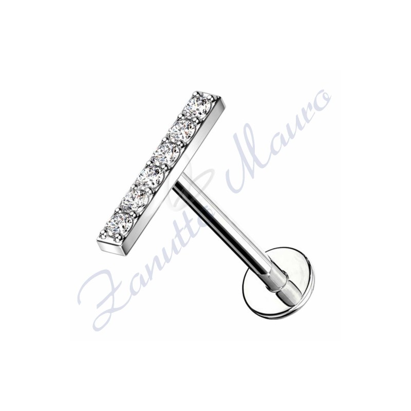 Piercing labret barretta con cristalli bianchi mm 8x1,2 in titanio