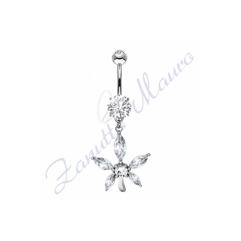 Piercing ombelico fiore bianco 1.6/10/14/17 mm 10 in acciaio 316L
