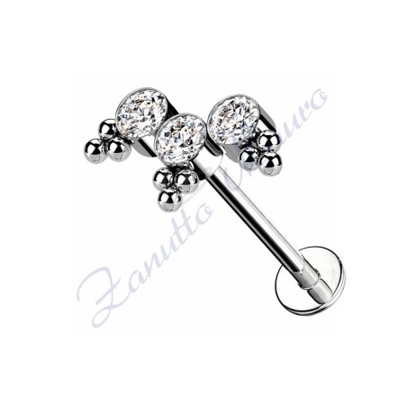 Labret push-in in acciaio 361L con cristalli