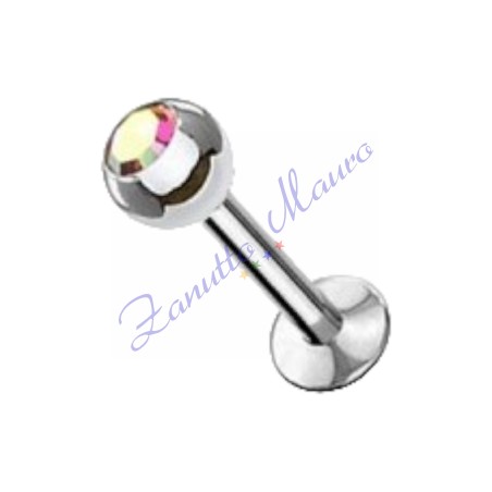 Piercing labret con pallina mm 3 stelo 1,2x12 aurora boreale acciaio