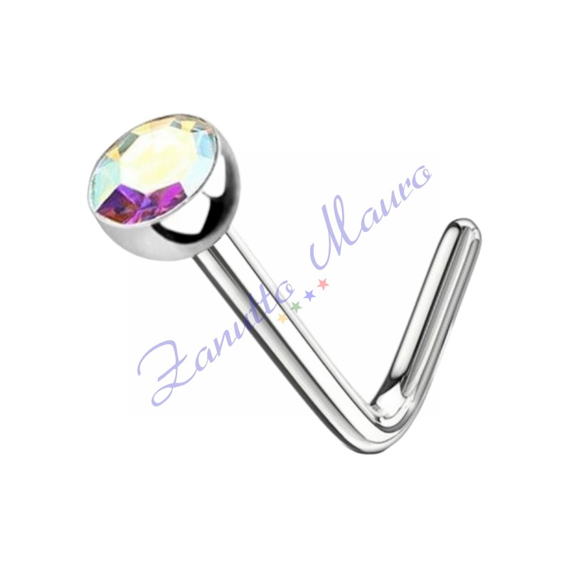 Piercing piegato per naso in acciaio 316L con pietra aurora boreale