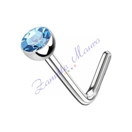 Piercing piegato per naso in acciaio 316L con pietra azzurra