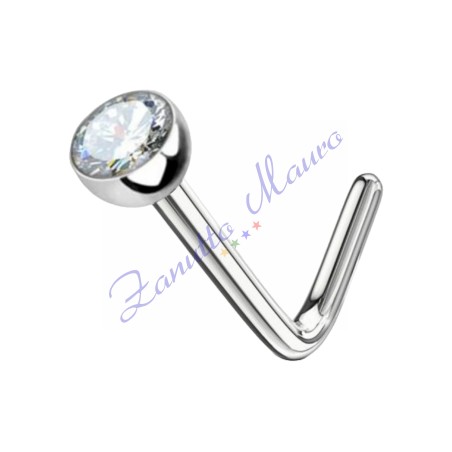 Piercing piegato per naso in acciaio 316L con pietra bianca