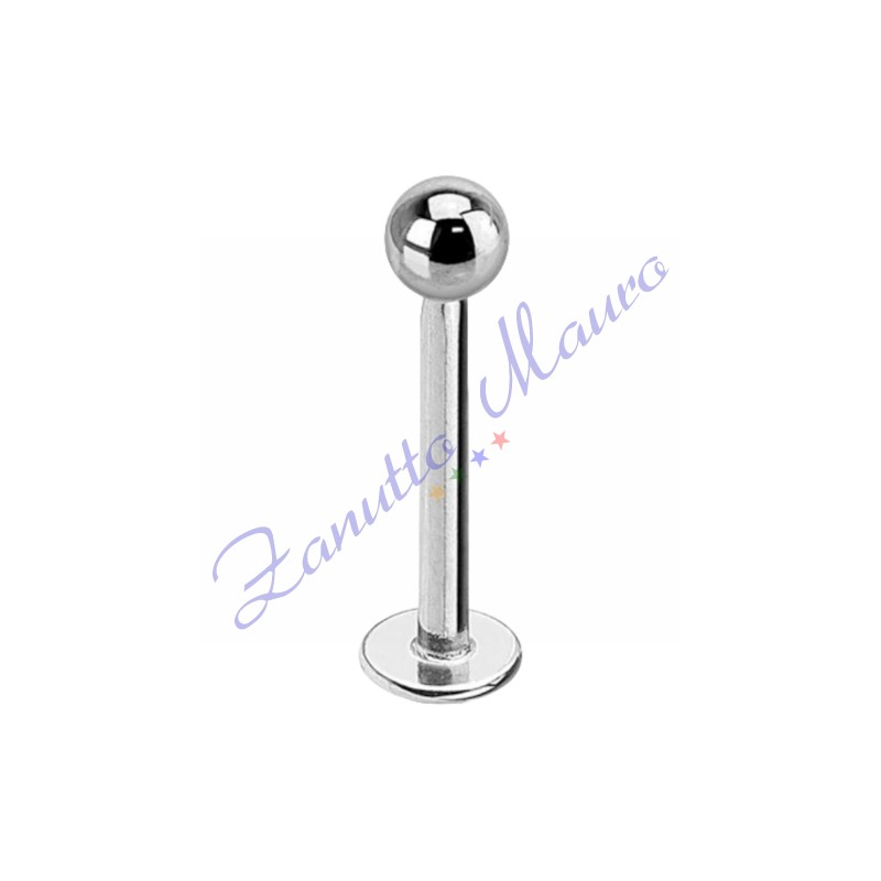 Piercing labret push-in con pallina mm 2 stelo mm 1,2x6 in acciaio