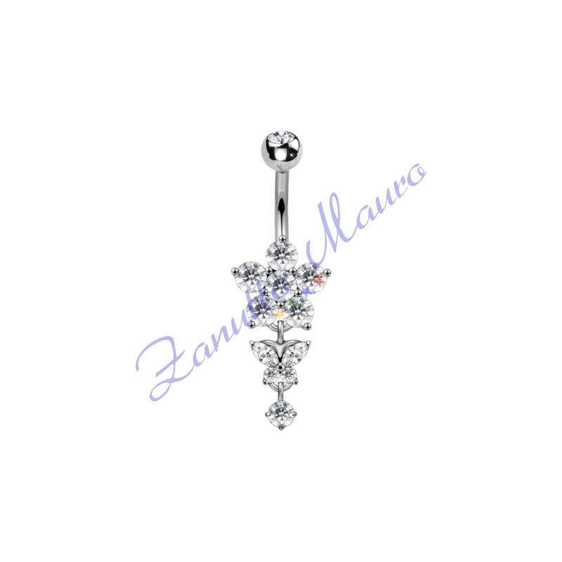 Piercing ombelico fiore bianco 1.6x10x5 mm 10 in acciaio 316L