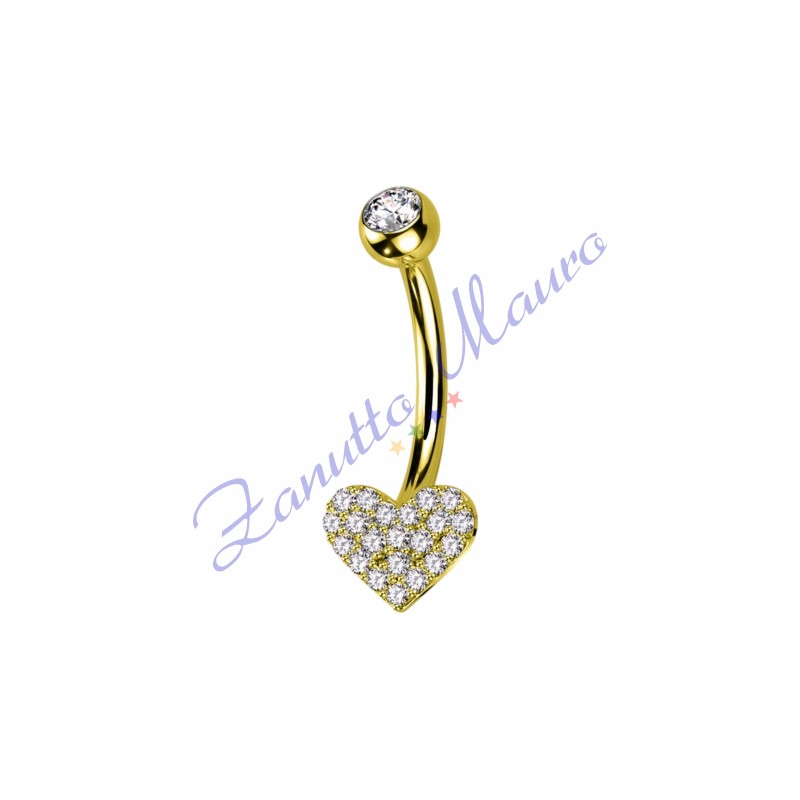 Piercing ombelico cuore bianco 1.6x10x6x4 mm 10 in acciaio 316L dorato