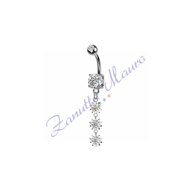 Piercing ombelico fiore bianco 1.6x10x8x5 mm 10 in acciaio 316L