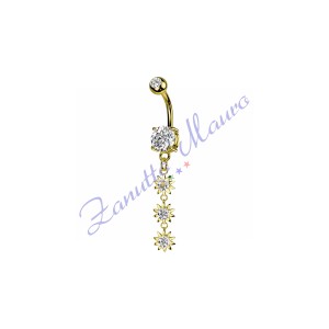 Piercing ombelico fiore bianco 1.6x10x8x5 mm 10 in acciaio 316L dorato