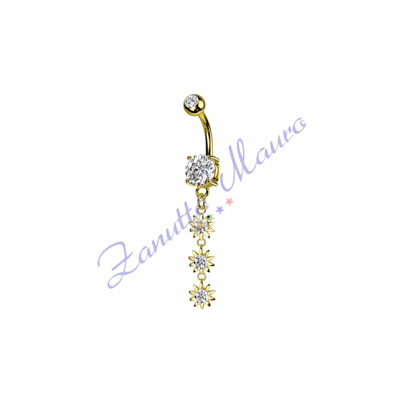 Piercing ombelico fiore bianco 1.6x10x8x5 mm 10 in acciaio 316L dorato