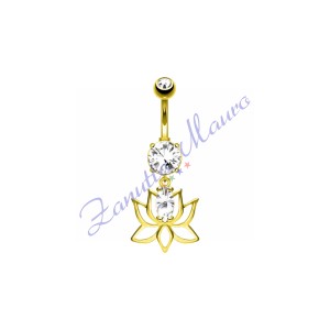 Piercing ombelico fiore bianco 1.6x10x5 mm 10 in acciaio 316L dorato