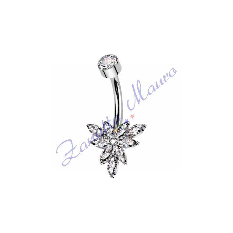 Piercing ombelico fiore bianco 1.6x10x5 mm 10 in acciaio 316L