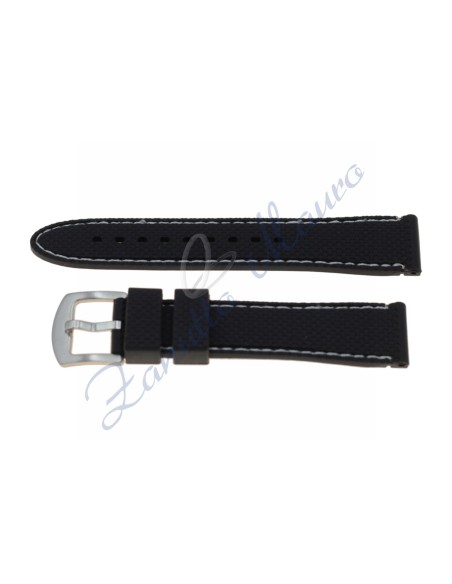 Cinturino JD006 in silicone ansa mm 20 colore nero con cuciture bianche