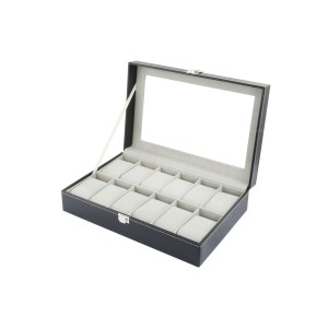 Cofanetto in similpelle nera per orologi con 12 scomparti