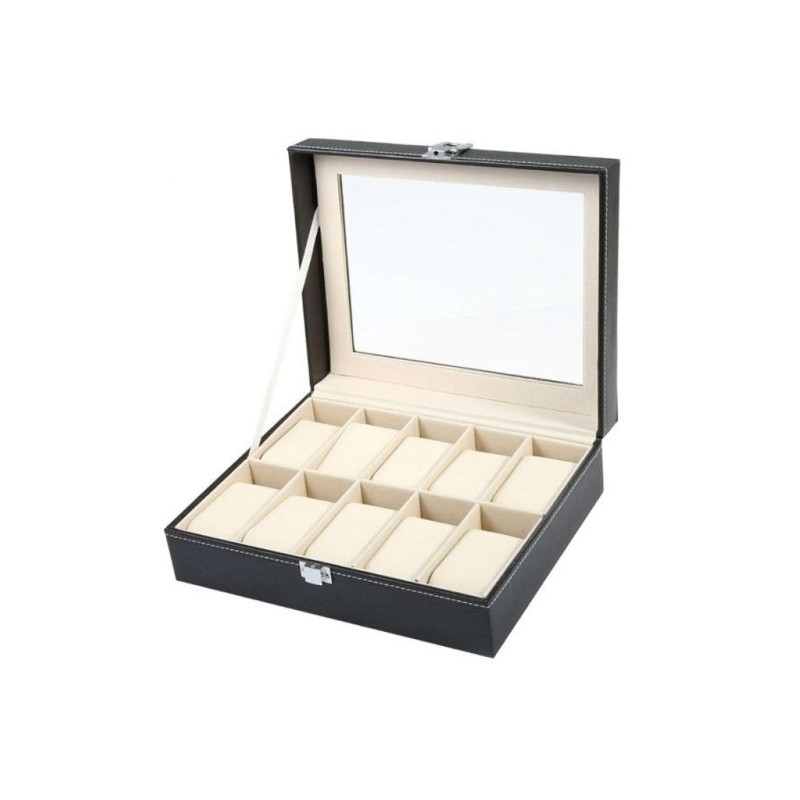 Cofanetto in similpelle nera per orologi con 10 scomparti